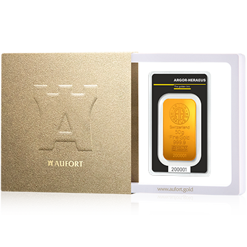 50 Gramm Goldbarren in einer Geschenkbox